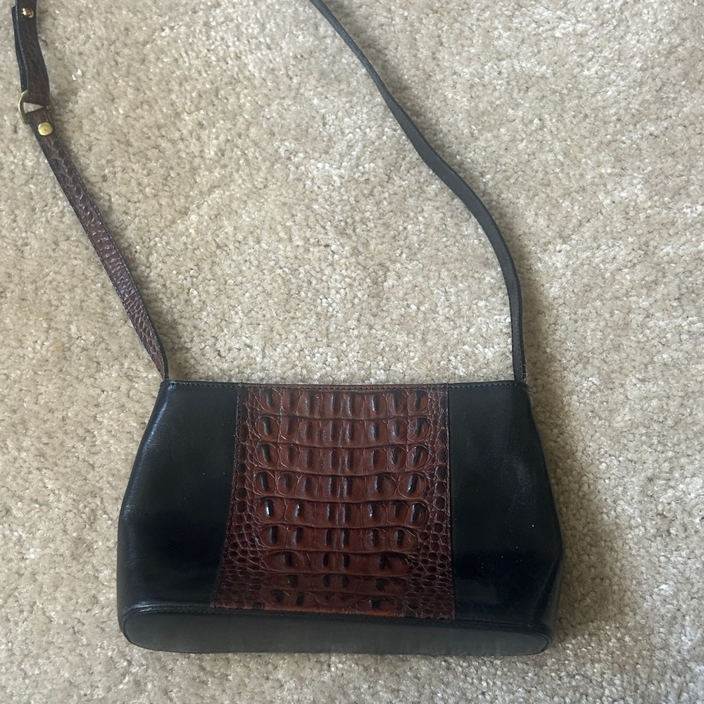 BRAHMIN Erica Black brown Tuscan Leather Croc Crossbody small bag NWOT